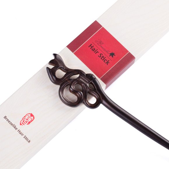 Breezelike Hair Stick - Handmade Carved Ebony Hair Pick : Dancing Ribbon
