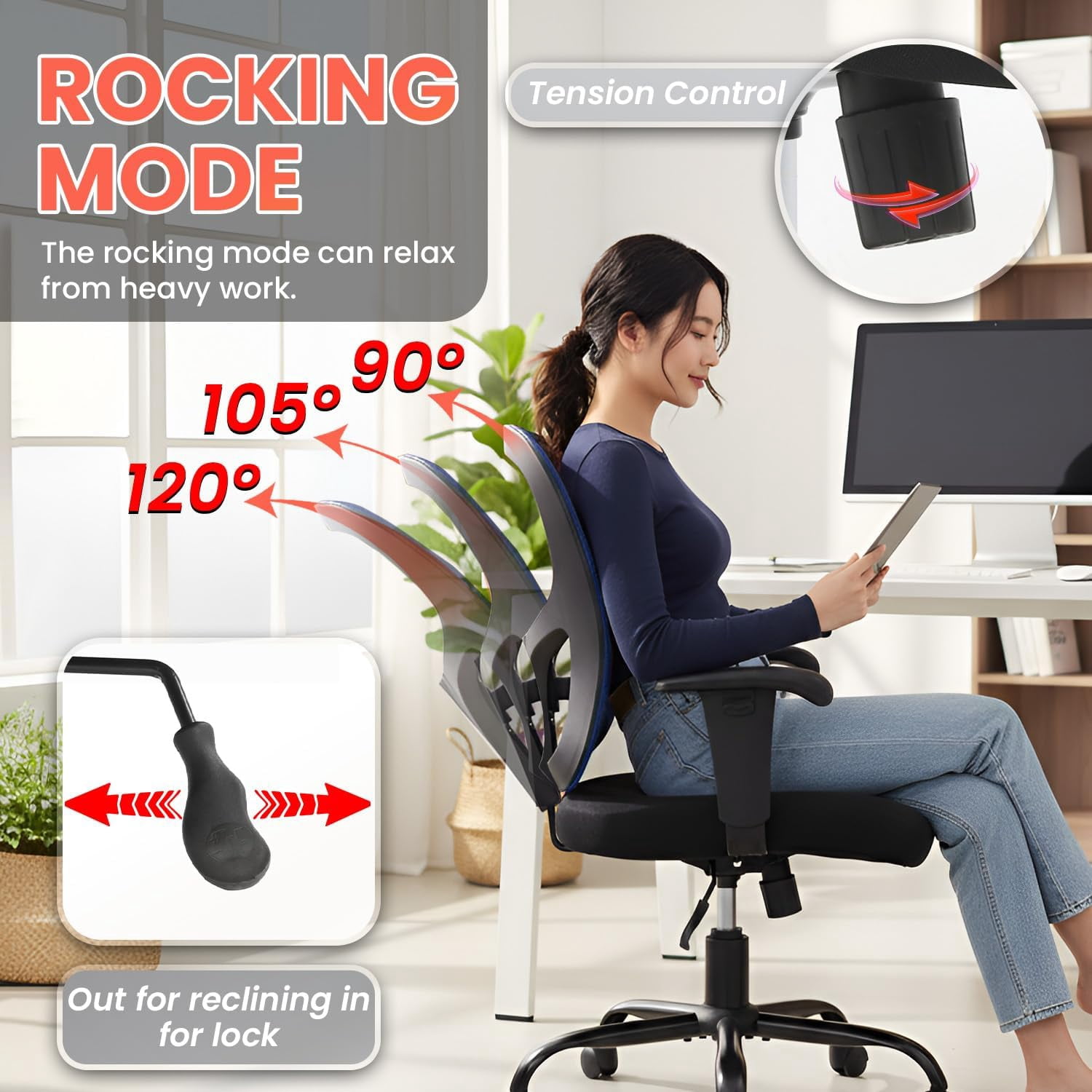 BORGEBY Big and Tall Office Chair Heavy Duty 400LBS Computer Desk Chair with Lumbar Support Ergonomic High Back Task Rolling Swivel Mesh Chair for adult,Blue
