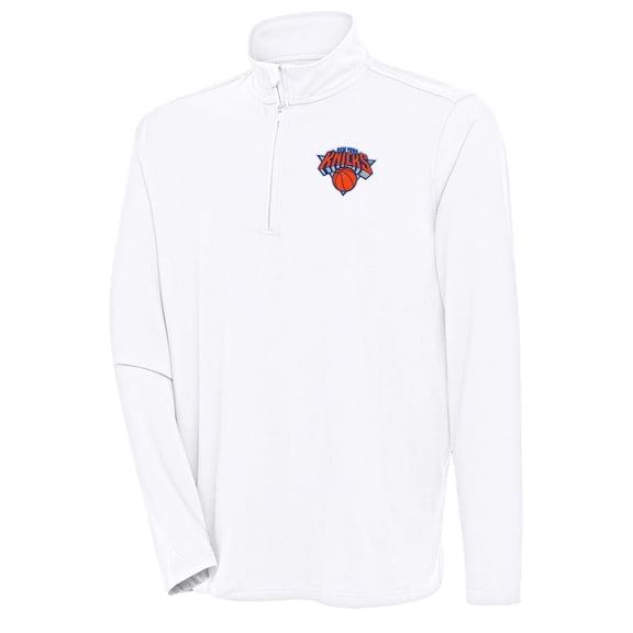 Men's Antigua White New York Knicks Hunk Quarter-Zip Pullover Top