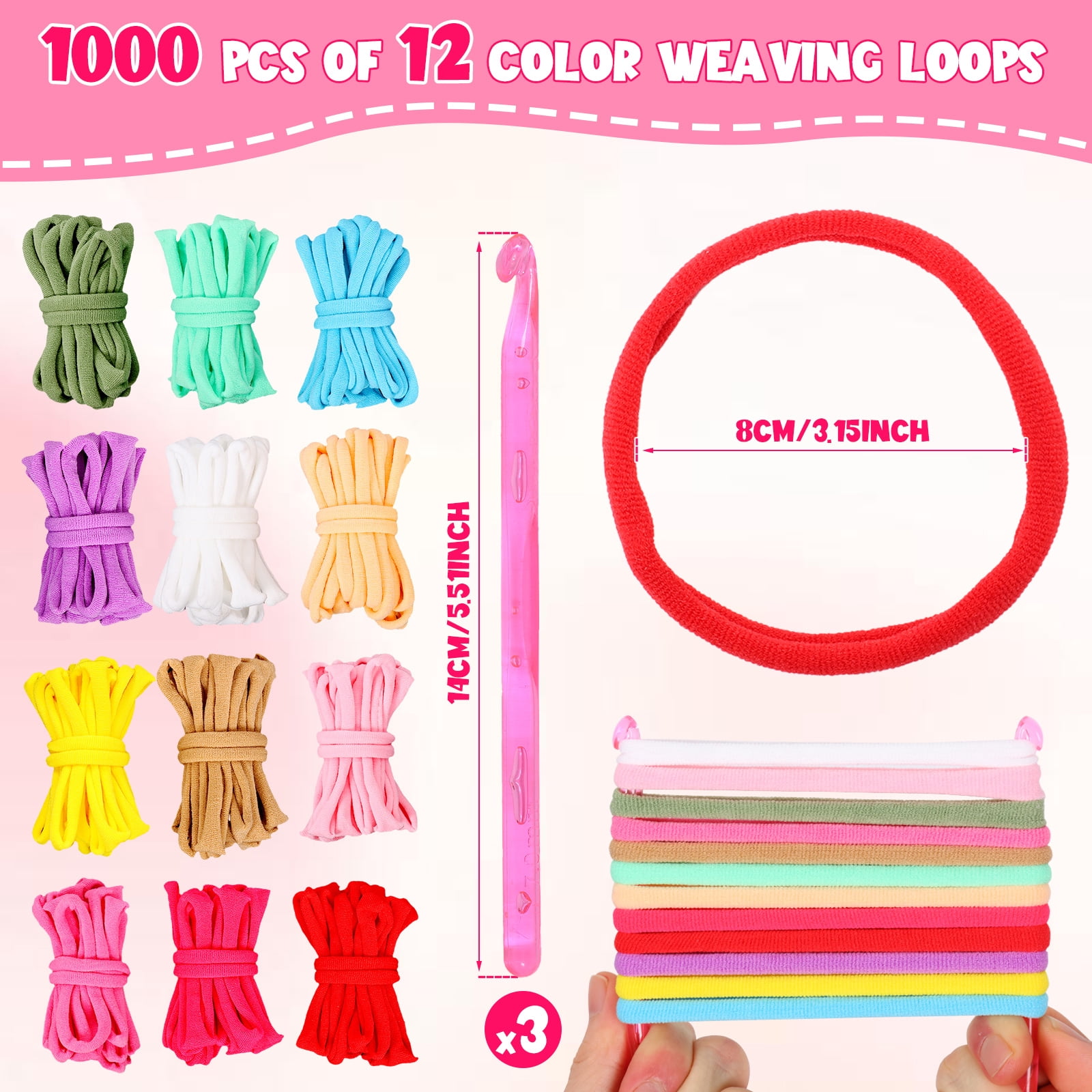 Threns 1000 Pcs Loom Refill Loops,12 Color Weaving Loom Refill Loops Kit for Potholder,Pot Holder Loom Art and Crafts DIY Supplies for Adults Teens