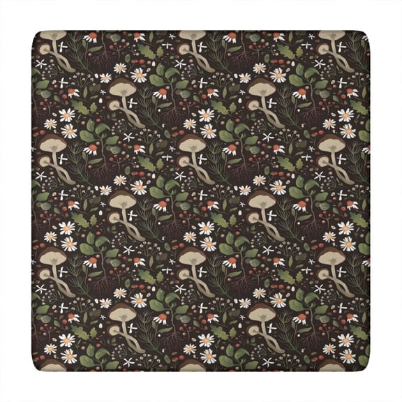 Brown Mushroom Daisy Dark Pattern Square Fitted Tablecloth with Elastic Edge,Square Table Cover,Washable Elastic Table Cover for Home Kitchen Party Decor 34"x34"