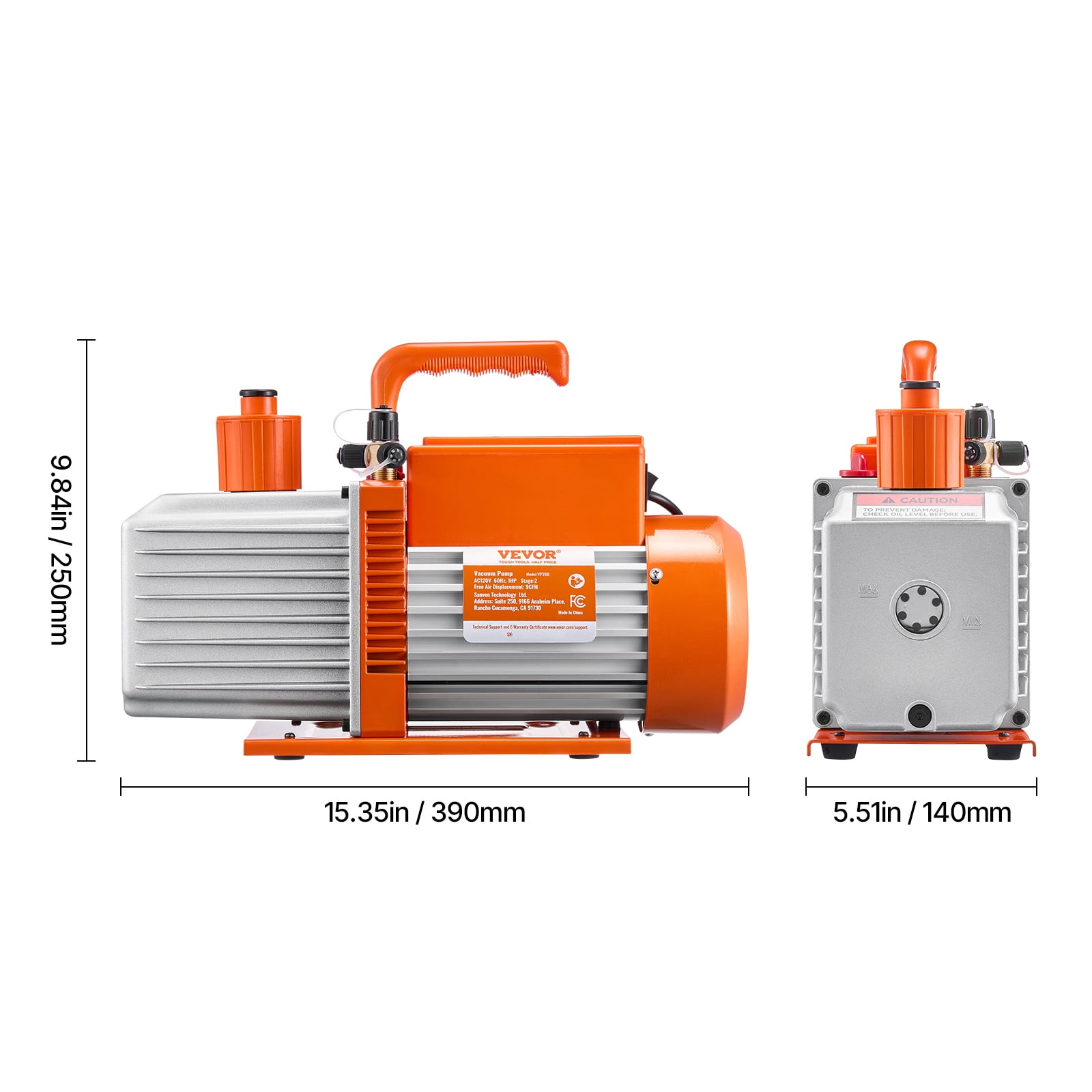 VEVOR Vacuum Pump, 9 CFM, HVAC 2 Stage Rotary Vane Vacuum Pump, for R134a R22 R410a Systems, Auto AC Vacuum Pump Kit with Oil Bottle, for Automotive Air Conditioner Maintenance Resin Degassing