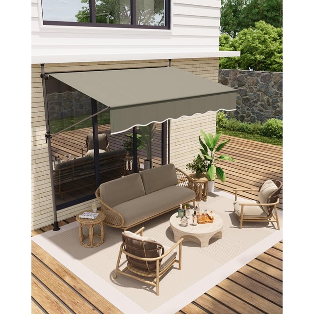 BeesClover Auvent Rétractable Manuel, Auvent de Patio 118 Pieds'x118 Pieds' Abri Pare-Soleil Extérieur Extérieur, Auvent Rétractable Coucher de Soleil à Angle et Hauteur Réglables Protection UV pour Toute Fenêtre Ou Porte