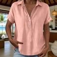 thumbnail image 5 of RQYYD Womens Short Sleeve Collared Tops Casual Henley Blouses Roll Cuff Linen Blend Tee Shirts Daily Clothes, 5 of 6