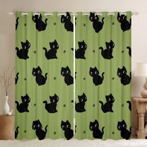 Feelyou Cute Black Cat Curtains Pack of 2 (42x84 Each) for Kids, Kawaii Kitten Lover Curtains Blackout, Funny Cartoon Animal Bedroom Curtains, Living Room Curtains Decor