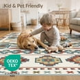 thumbnail image 4 of ODIKA 4'x6' Gray Blue Geometric Sky Design Washable Area Rug Intricate Apricot Mist Motif with Borders for Bedroom, Reading Nook, Pet Friendly & Non-Shedding, 4 of 7