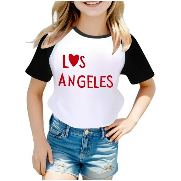 Hiijoy Toddler Girls T Shirt Los Angeles Print Raglan Short Sleeve T-Shirt Casual Tshirt