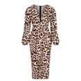 thumbnail image 4 of FcBaudy Robe à Manches Longues à Col en V, Robes d'Été pour Femmes, Robes pour Femmes Mode Femmes Imprimé Décontracté Col en V Manches Longues Robe de Vacances Robe Femme, 4 of 6