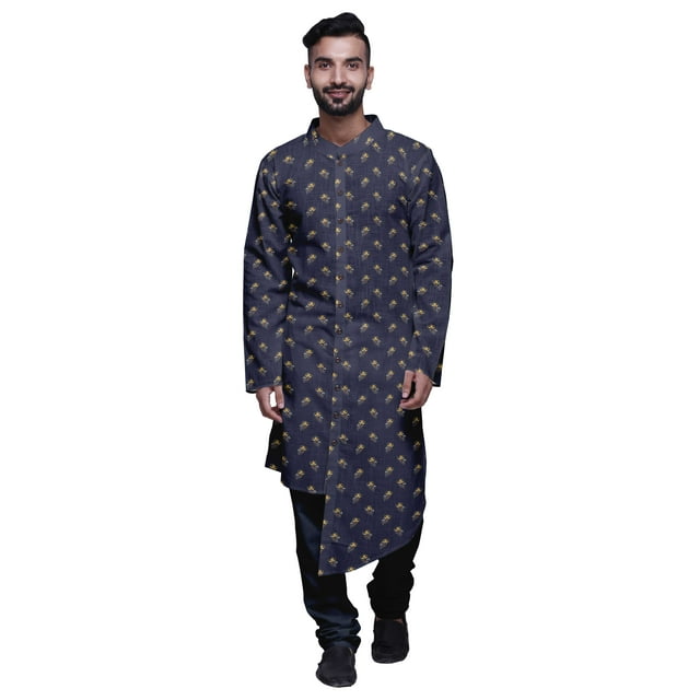 Atasi Kurta Pyjama Imprimé pour Hommes Style Asymétrique Vêtements d'Été Décontractés