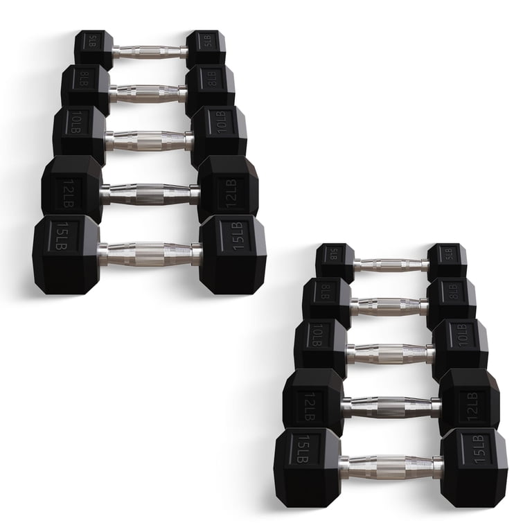 BalanceFrom Rubber Hex Dumbbell Set, Alloy Steel, Black, 5-15 lbs