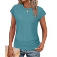 thumbnail image 3 of Womens Summer Tops Ruched Cap Short Sleeve Tshirts Shirts Crew Neck T Shirts Fashion Peacock blue M, 3 of 7