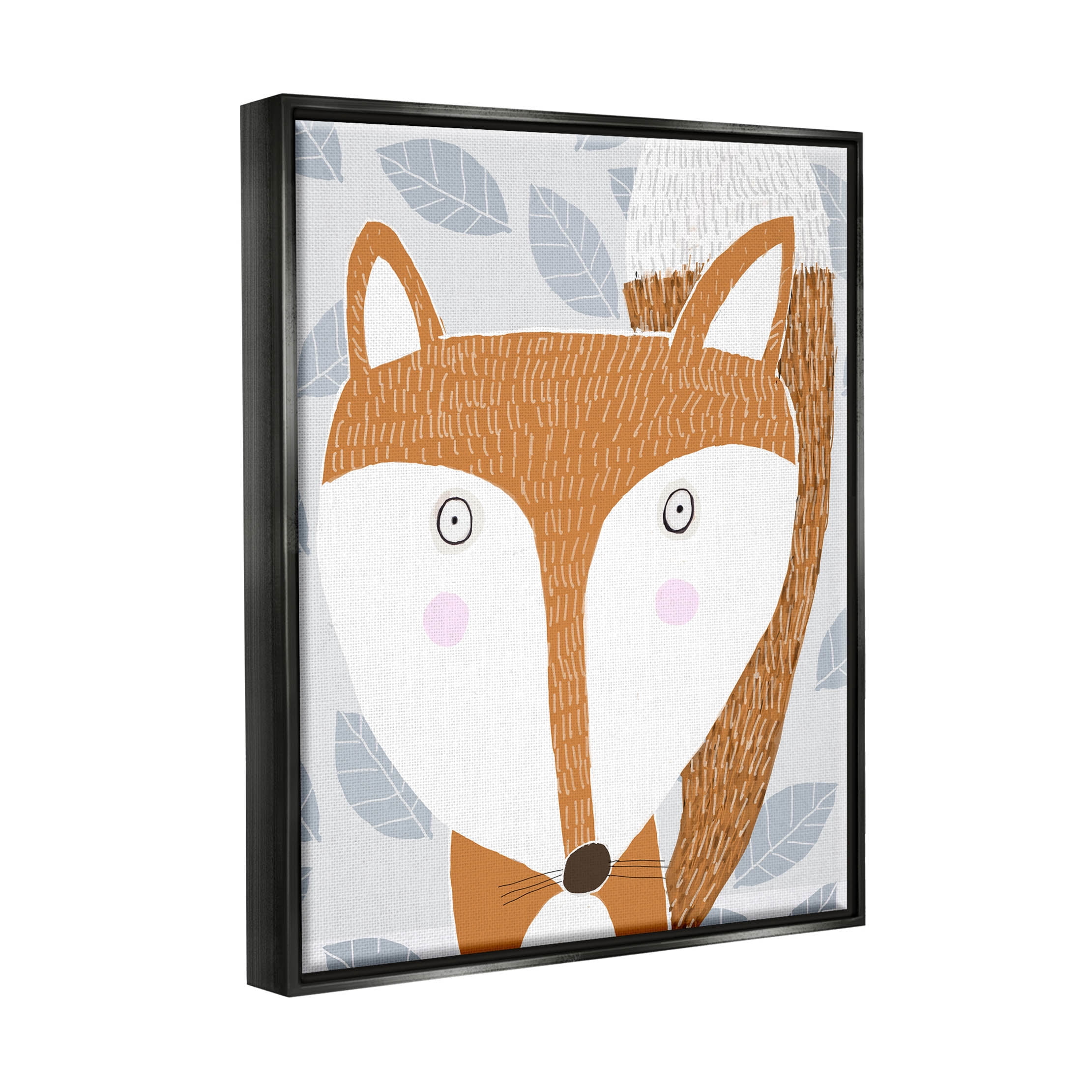 Stupell Industries Woodland Fox Leaf Pattern Graphic Art Jet Black Floating Framed Canvas Print Wall Art, Design by Carla Daly