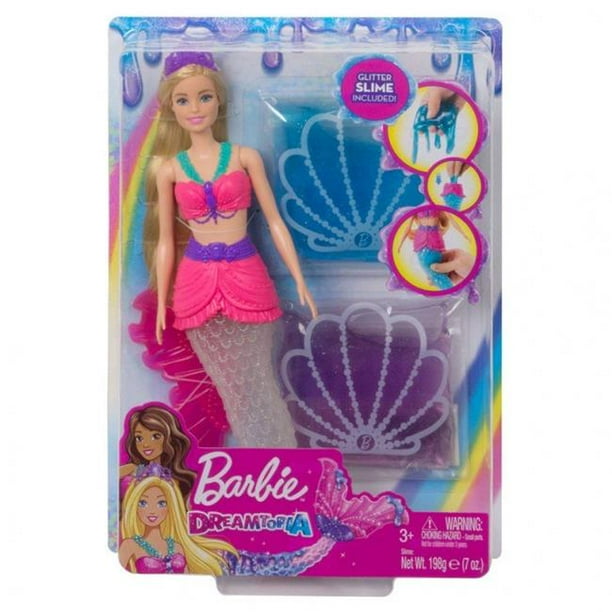 Barbie Dreamtopia Slime Mermaid Doll with 2 Slime Packets Removable Tail and Tiara Makes a Great Gift for 3 to 7 Year Olds multi color GKT75 Walmart