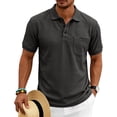 thumbnail image 6 of Hearthz S-5XL Men Polo Shirts Waffle Textured Men's Short Sleeve Shirts Big and Tall Solid Color Mens Golf Polo with Chest Pocket Dark Gray XXL, 6 of 7