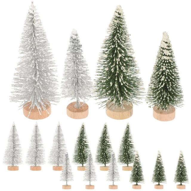 HIAKDOFT 16pcs Small Tree Decoration Scenery Model Tree Flocked Snowflake Landscape Enhancement Crafters Christmas