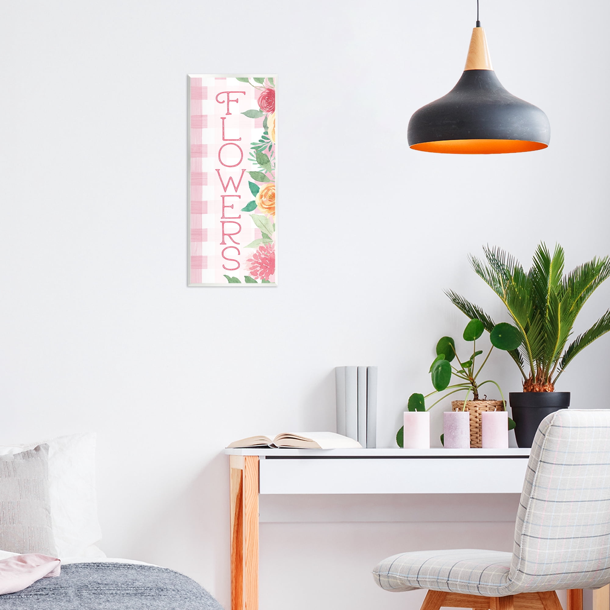 Stupell Industries Pink Gingham & Flowers Wall Plaque Art, design by Lux + Me Designs