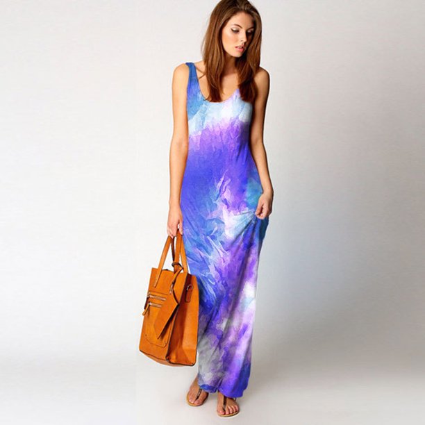 Sidee Women S Slim Fit Tie Dye Sexy Sleeveless Vest One Piece Dress Long Dress Walmart Com Walmart Com