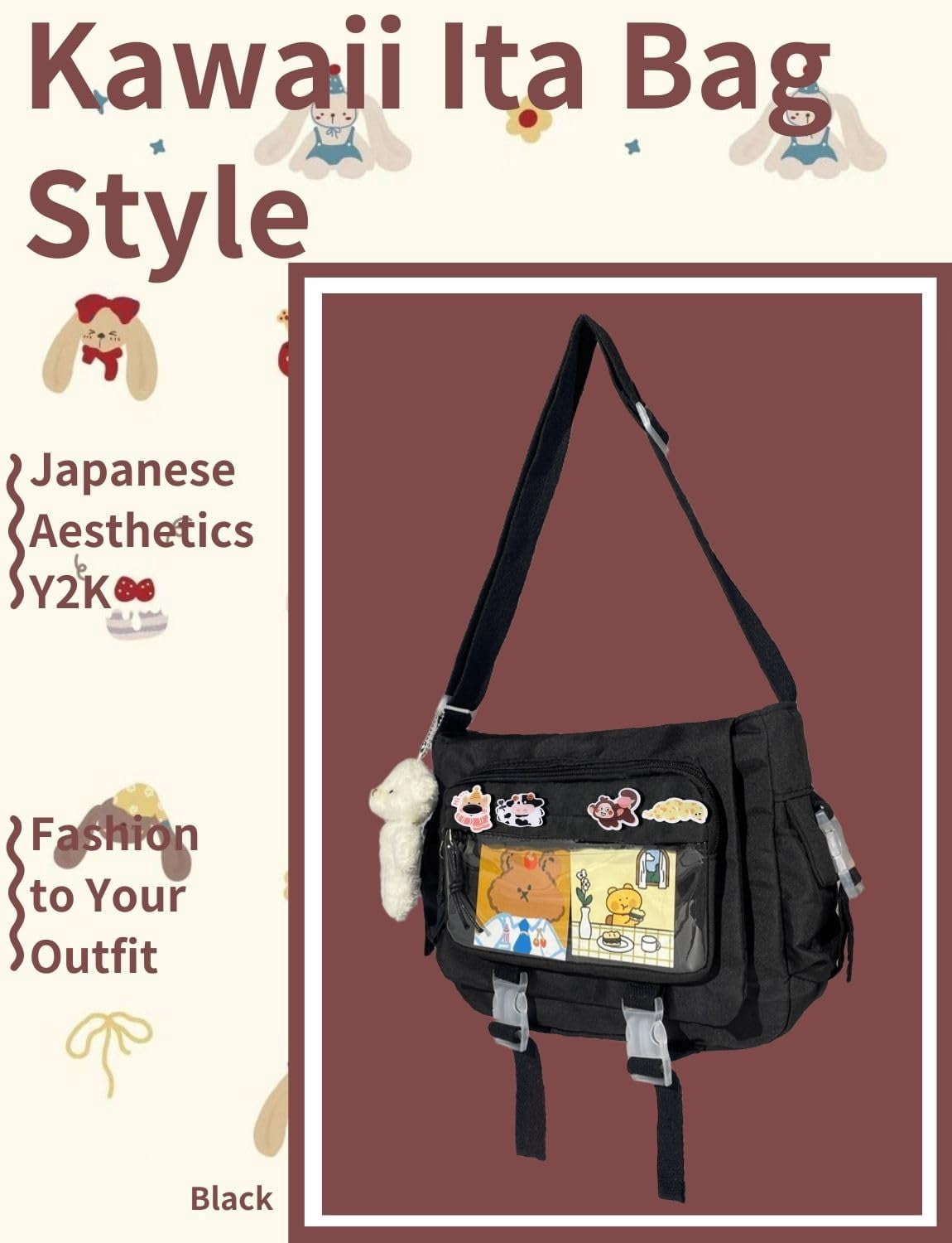 Ita Bag Japanese Messenger Bags Kawaii body Bag Anime Purse With Cute Pins Y2k For Women Men