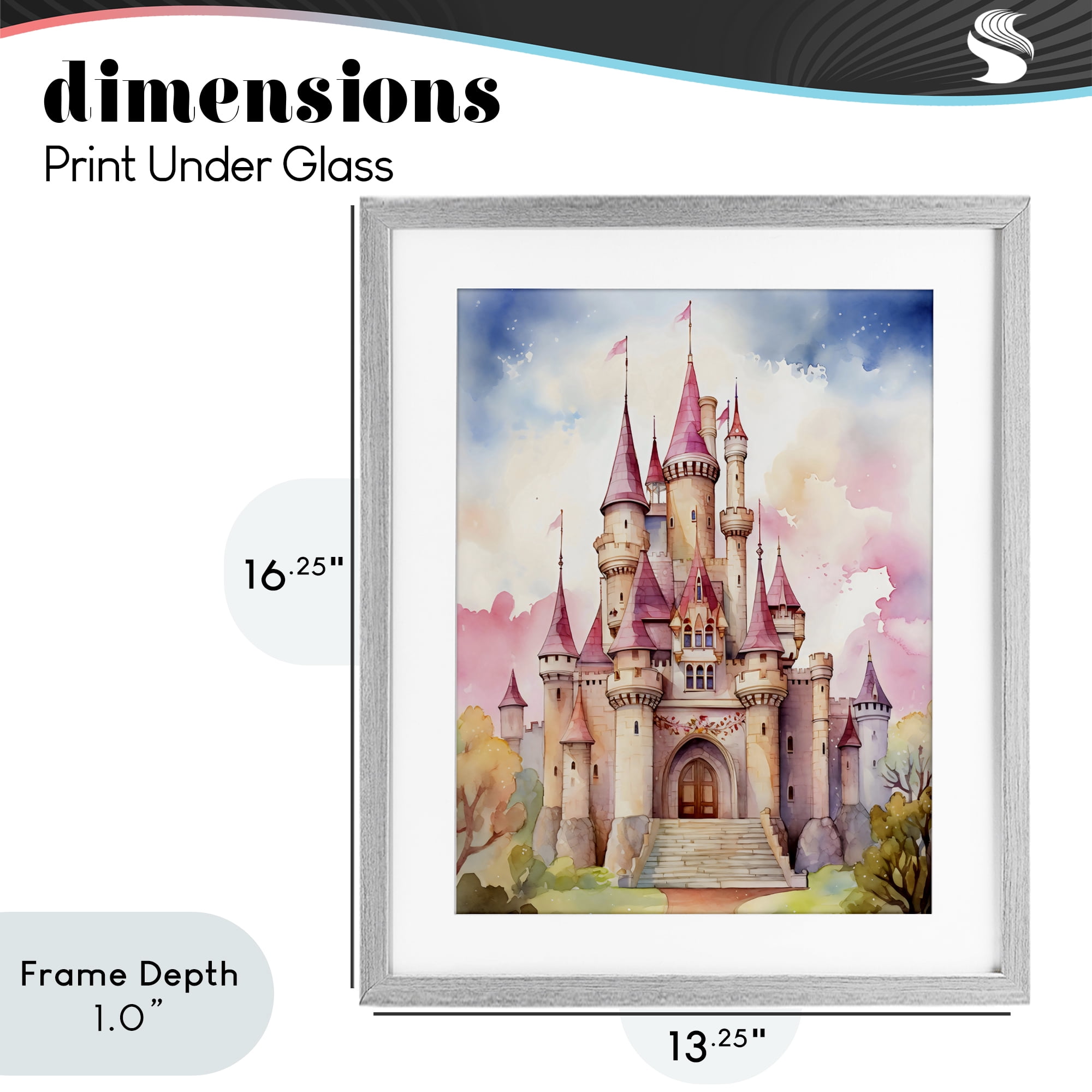 Stupell Industries Princess Castle Watercolor Portrait Gray Framed Print Under Glass, design by Creative Studio