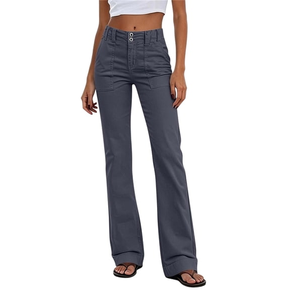 Gswybco Straight Leg Pants for Women Casual Solid High Waisted Business Work Pants Full Length Pants with Pockets