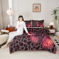 thumbnail image 4 of Manfei Gradient Red Butterfly 3-Piece Full Size Comforter Sets for Teens Children Female,Leopard Print Bedding Comforter Set,Bling Glitter Lightweight Bedding Sets,Luxury Bedroom Decor, 4 of 8