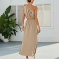 thumbnail image 4 of Drindf Dresses for Women Casual 2 Piece Solid Maxi Dress Summer One Shoulder Crop Top High Waisted Maxi Dress Trendy Split Skirt Set Boho Dress, 4 of 6