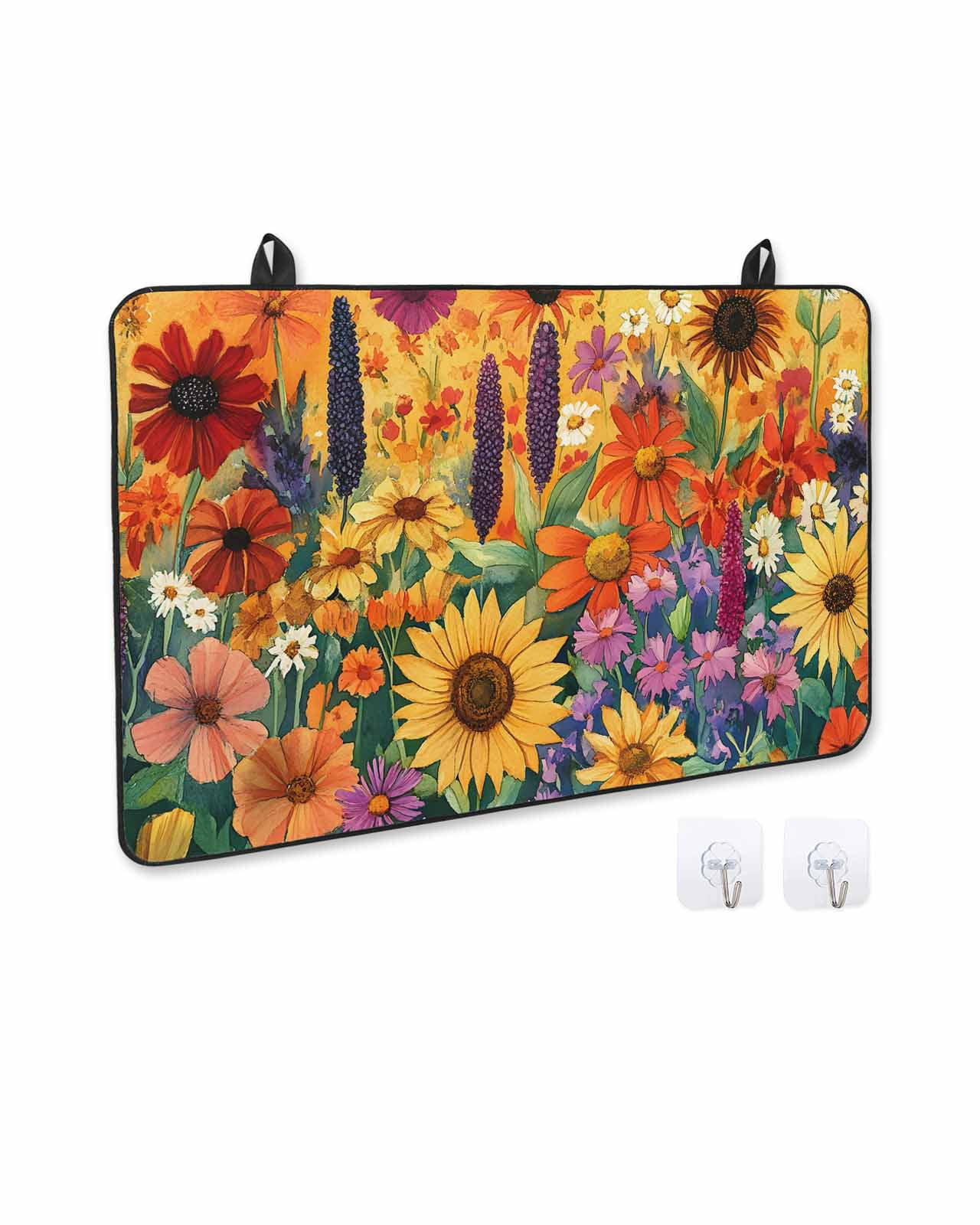 nqOlkjepod Large Induction Cooktop Protector Mat 24"x21", Colorful Flowers Stove Top Covers for Electric Stove, Farmhouse Sunflower Daisy Decorative Stove Burner Cover Mats, Glass Top Stove Cover