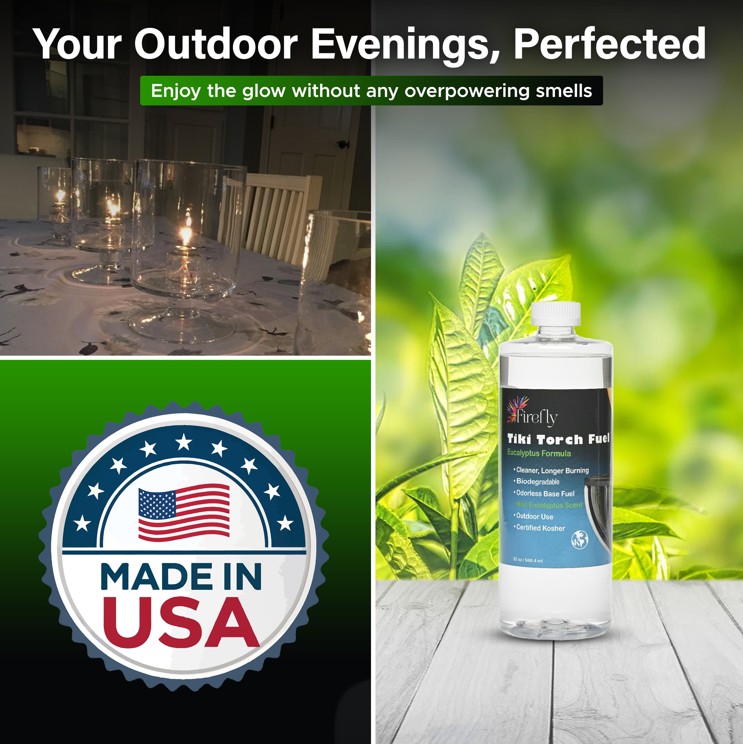 Firefly Tiki Torch Oil Fuel Eucalyptus, Long Burning, Less Smoke Lamp Oil, 32 oz