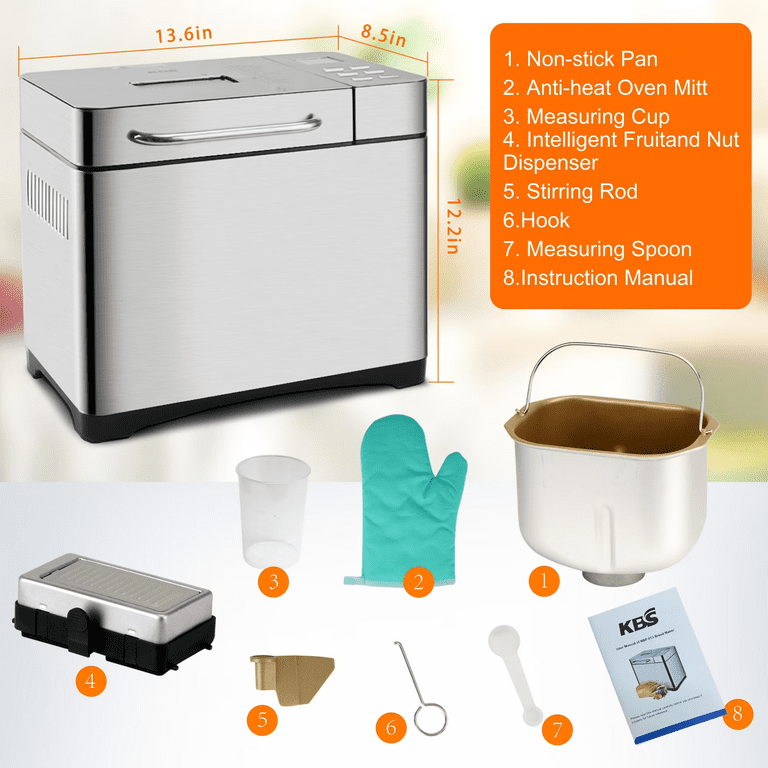 KBS Stainless Steel Bread Maker Machine, 19-in-1 Automatic, 2LB