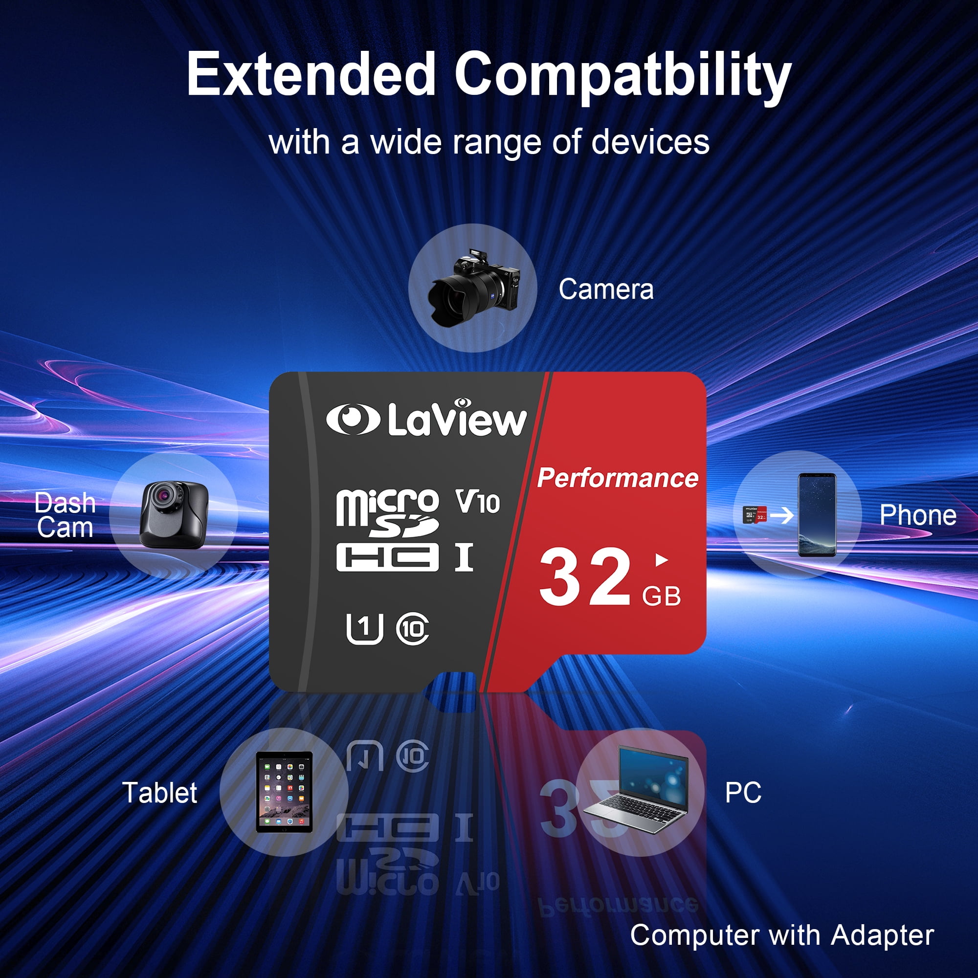 LaView 10 Pcs 32GB Micro SD Cards, 95MB/S & 20MB/S Read & Write Speeds Respectively