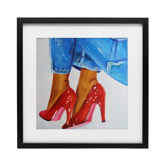 Stupell Industries Eclectic Glossy Red Pumps & Jeans Black Framed Print Under Glass, 13 x 13, by Violeta Vollmer