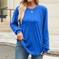 thumbnail image 5 of Scyoekwg Womens Long Sleeve T Shirts Crew Neck Pleated Tunic Shirts Trendy Lightweight Dressy Casual Blouses Fall Tops Solid Color Pullover (Blue,M), 5 of 8