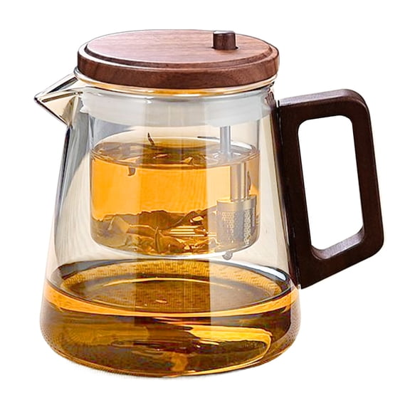 AOKAILA Clear Tea Pot Glass Teapot with Strainer & Wood Handle Ergonomic Comfort Heat Resistant Tea Maker Kettle for Home Living Room Workplace Restaurant superb