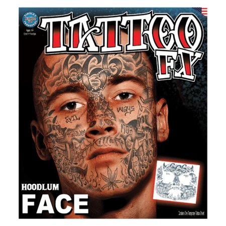 Tinsley Transfers Prison Hoodlum 666 Face Tattoo Costume Accessory