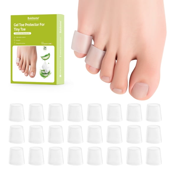 Bukihome Silicone Toe Protectors – Silicone Open Pinky Toe Sleeves for Hammer Toes, Corns, Calluses, Blisters – Soft Gel Protector Toe Cushions for Pain Relief - 24 Count