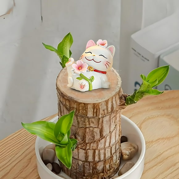 Amzcrzy Silverware Set Cute Cats Ornament Wood Money Tree Ornament Home Living Room Decoration Resin Cat Home and Kitchen Kitchen Appliances Plates and Bowls Sets