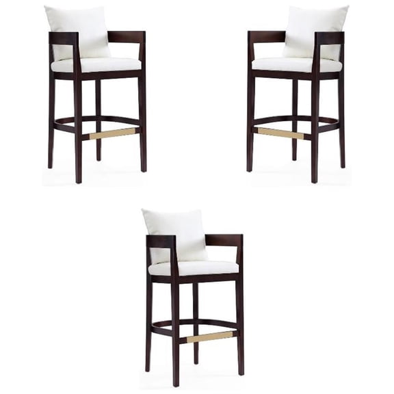 Home Square 30.5" Faux Leather Barstool in Ivory & Walnut - Set of 3