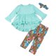 thumbnail image 1 of Camisas bonitas para niñas pequeñas, túnica con volantes, manga 3/4, pantalón elástico floral, banda para el pelo con lazo XBTCLXEBCO Verde, 4-5 años, 1 of 6