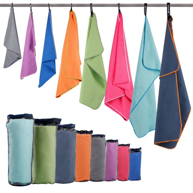 Juego de toallas deportivas de viaje de microfibra (XL -60"x30"+24" x12)-Toallas de secado rápido, absorbentes y ultracompactas-Apto para playa Yoga Golf Gimnasio Camping Mochilero Senderismo+Toalla de mano y bolsa de transporte (XL NBlue) MintM: 40" x 20"+24" x 12" esquí esquí Gafas de esquí