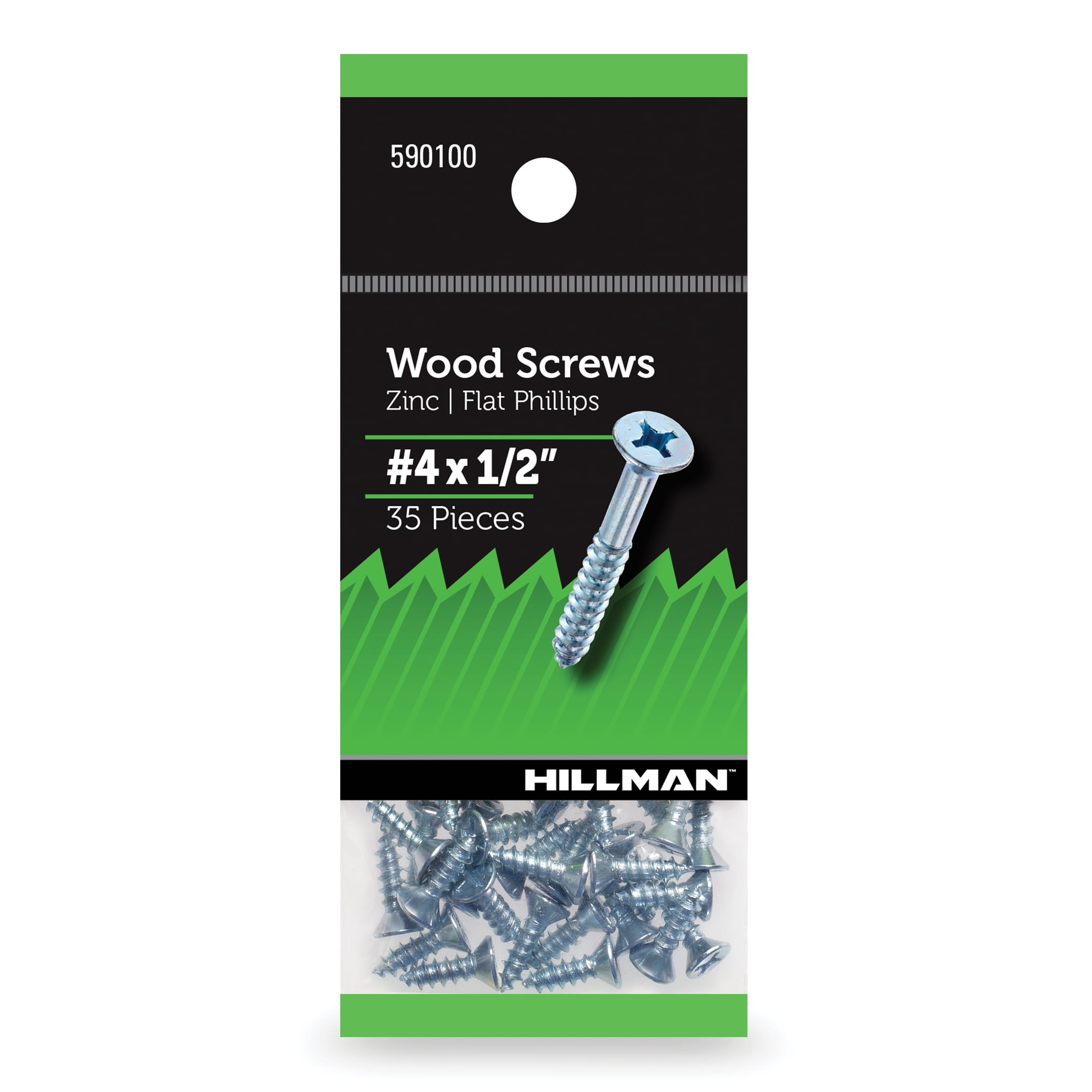 (5 pack) Hillman Wood Screws, #4 x 1/2", Steel, Zinc, Interior Screws, Phillips, Silver, 35 pack