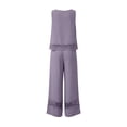 thumbnail image 6 of Floleo Women's 2-Piece Linen Blend Outfit Set Sleeveless Lace Trim Top & Elastic Waist Wide Leg Pants Casual Summer Set for Beach Travel Daily Wear(Purple,M), 6 of 8