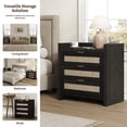 thumbnail image 5 of SICOTAS 26.57"H Tall Boho Night Stands Set 2 with Charging Station, Rattan Farmhouse Nightstands with 3 Drawers and Type-c Ports End Table Bed Side Table for Bedroom Enrtyway Livingroom,Black Oak, 5 of 8