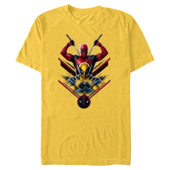 Marvel Studios Deadpool & Wolverine with Claw-Slashed Logo - Short Sleeve Blended T-Shirt for Adults - Customized-Yellow