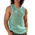 thumbnail image 2 of BUWTTED Men's Tank Tops Solid Mesh Hooded Crewneck Hollow Thin Sleeveless Loose Vest Summer Breathable Knit Beach Casual Green Shirt S, 2 of 7