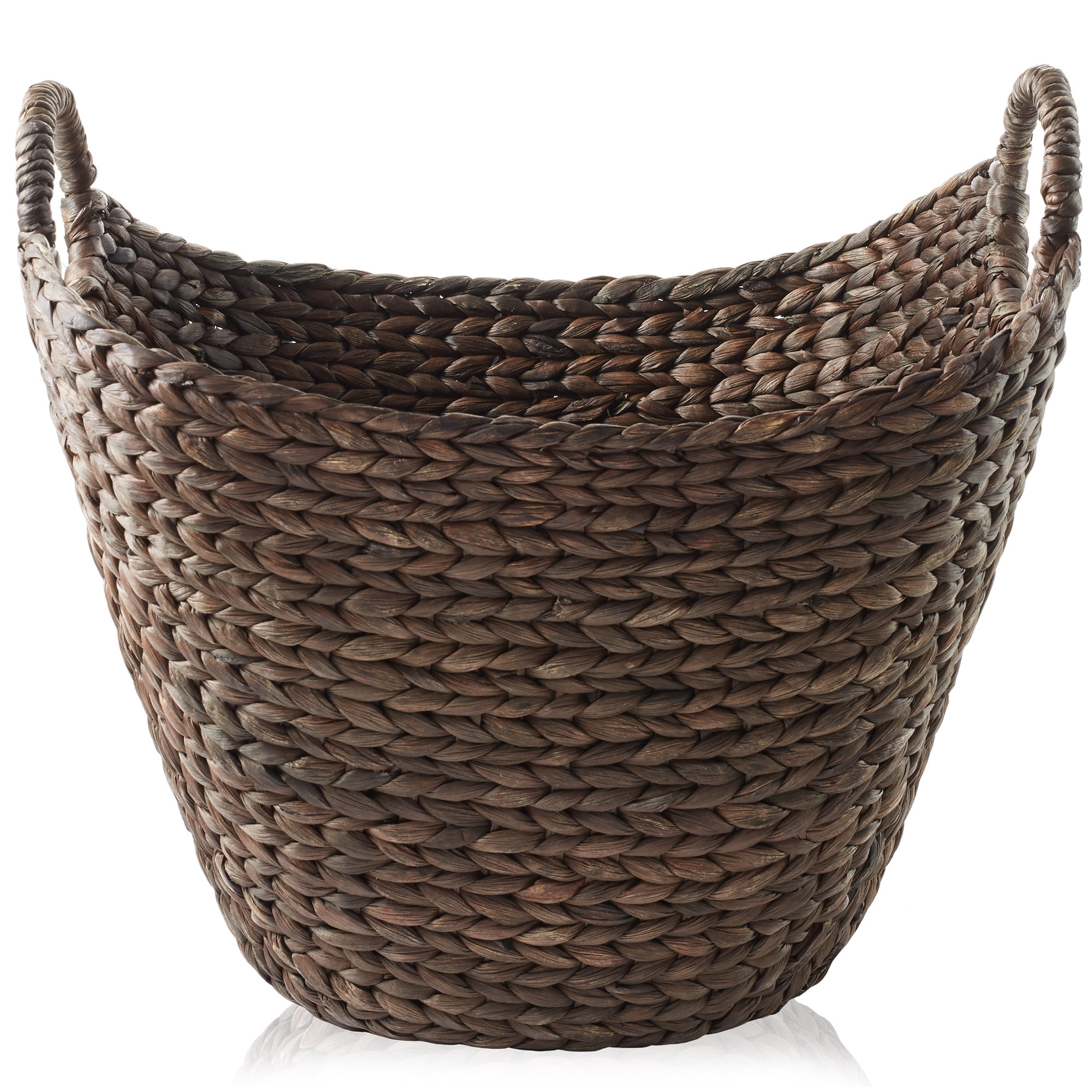 Casafield Large Laundry Boat Basket with Handles - Espresso, Woven Water Hyacinth Storage Tote for Blankets, Bathroom, Bedroom, Living Room