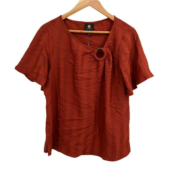 JM Collection Women's Blouse Top Short Sleeve Fireside Tropic Size L