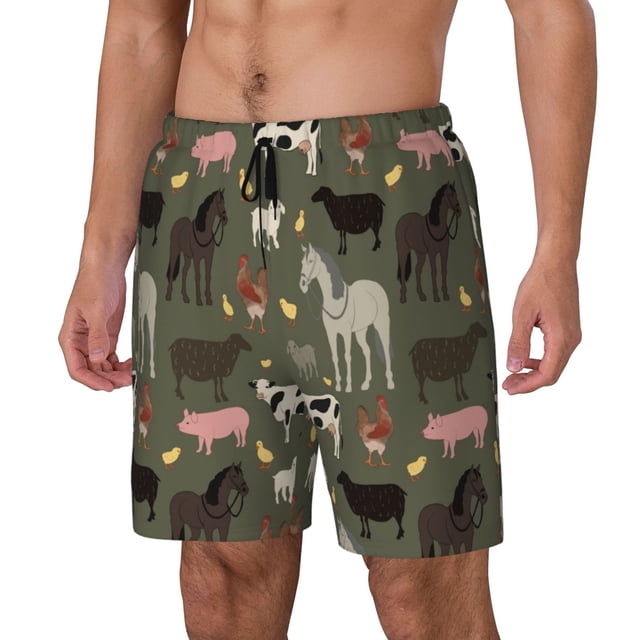 Fotbe Farm Animals Traje de Baño para Hombre – Shorts de Natación de Secado Rápido con Forro y Bolsillos-Small
