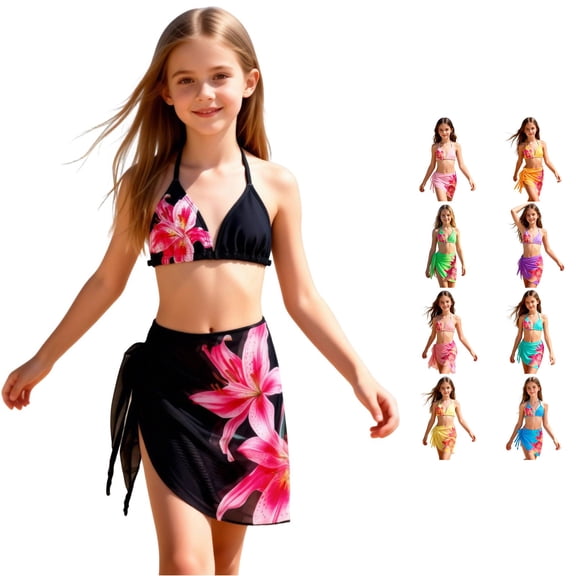 XAOFW Girls Swimsuit 2 Piece Swimwear Sets Floral Print Bikini Sets Casual Summer Girls Bathing Suit For Kids Soft Swim Wear 9-10 Years