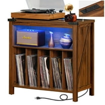 Joaxswe Large Record Player Table with Vinyl Storage, Record Player Stand with Charging Station & USB Ports, Turntable Stand with Wood Legs for Living Room
