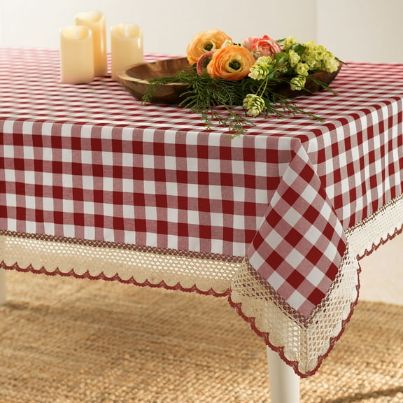 PowerSellerUSA Dining Table Cloth Elegant Buffalo Plaid Cloth for Dining Room or Kitchen, Classic Farmhouse Country Decor Plaid Gingham Checkered Design Table Cloth, Burgundy, 60" W x 84" L